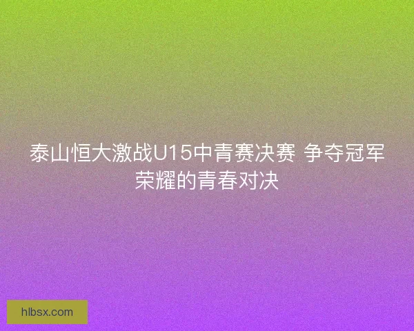 泰山恒大激战U15中青赛决赛 争夺冠军荣耀的青春对决