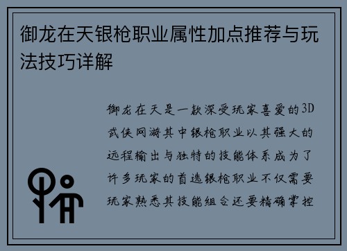 御龙在天银枪职业属性加点推荐与玩法技巧详解